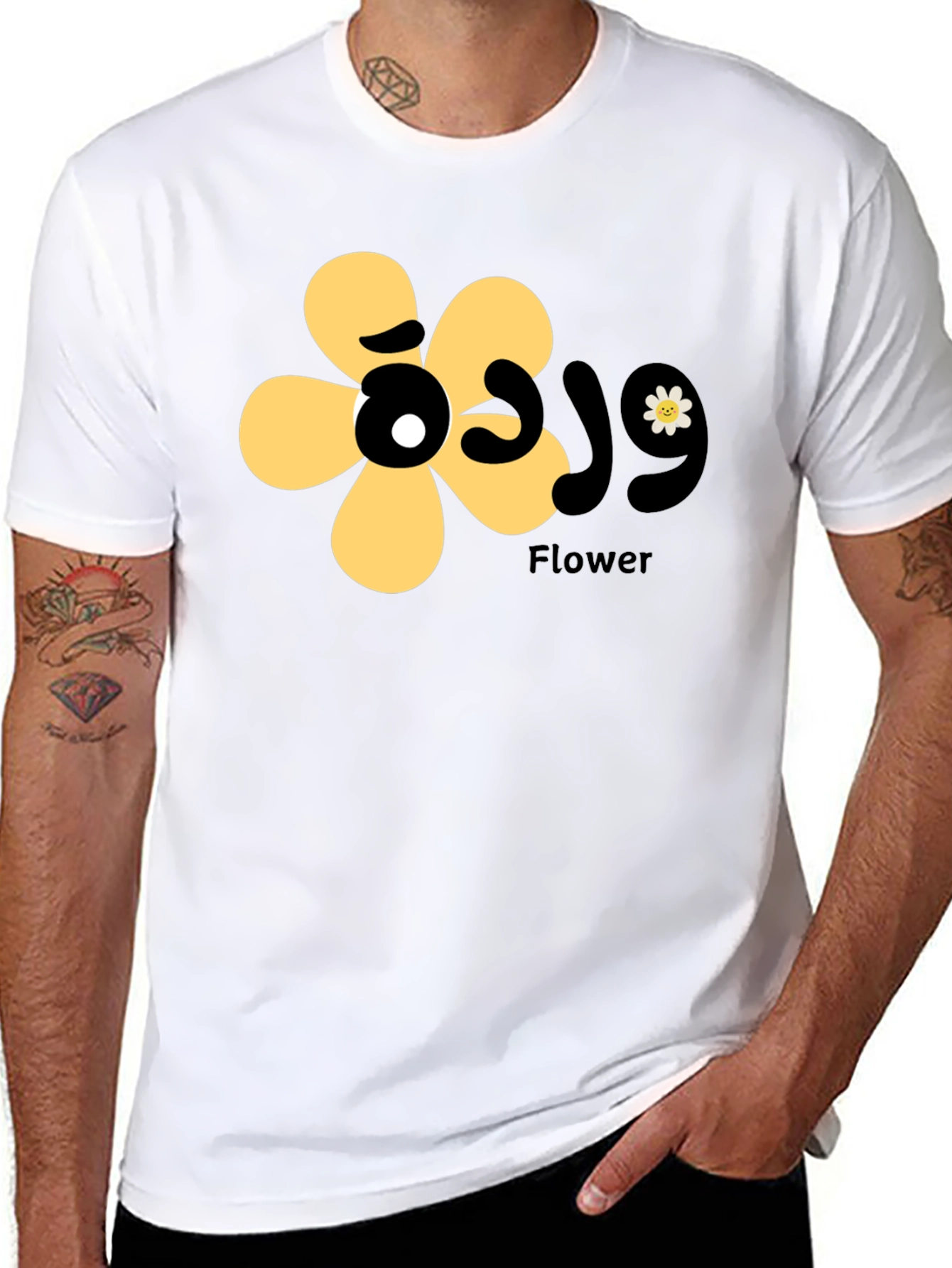 Black T-Shirt with Floral Graphic