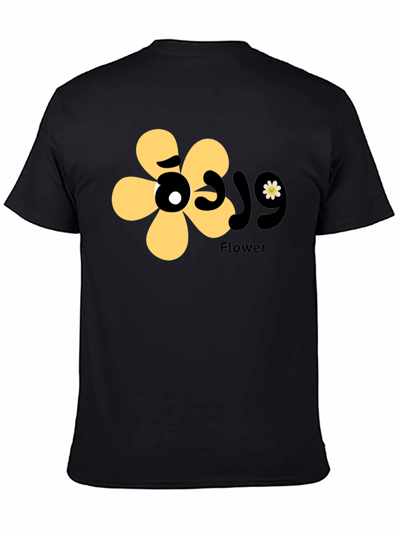 Black T-Shirt with Floral Graphic