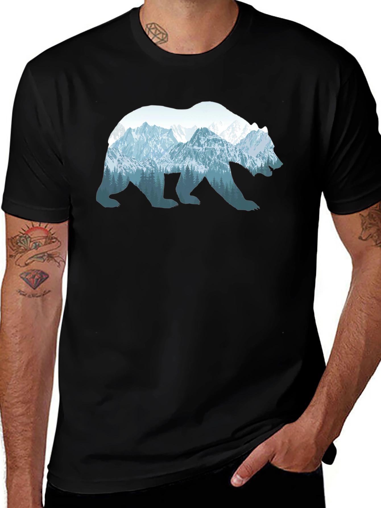 Nature Bear T-Shirt - Mens Black Graphic Tee