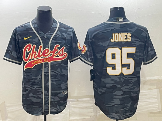 Men's Kansas City Chiefs Chris Jones #95 Grey Camouflage Game Jerseys Joint Edition