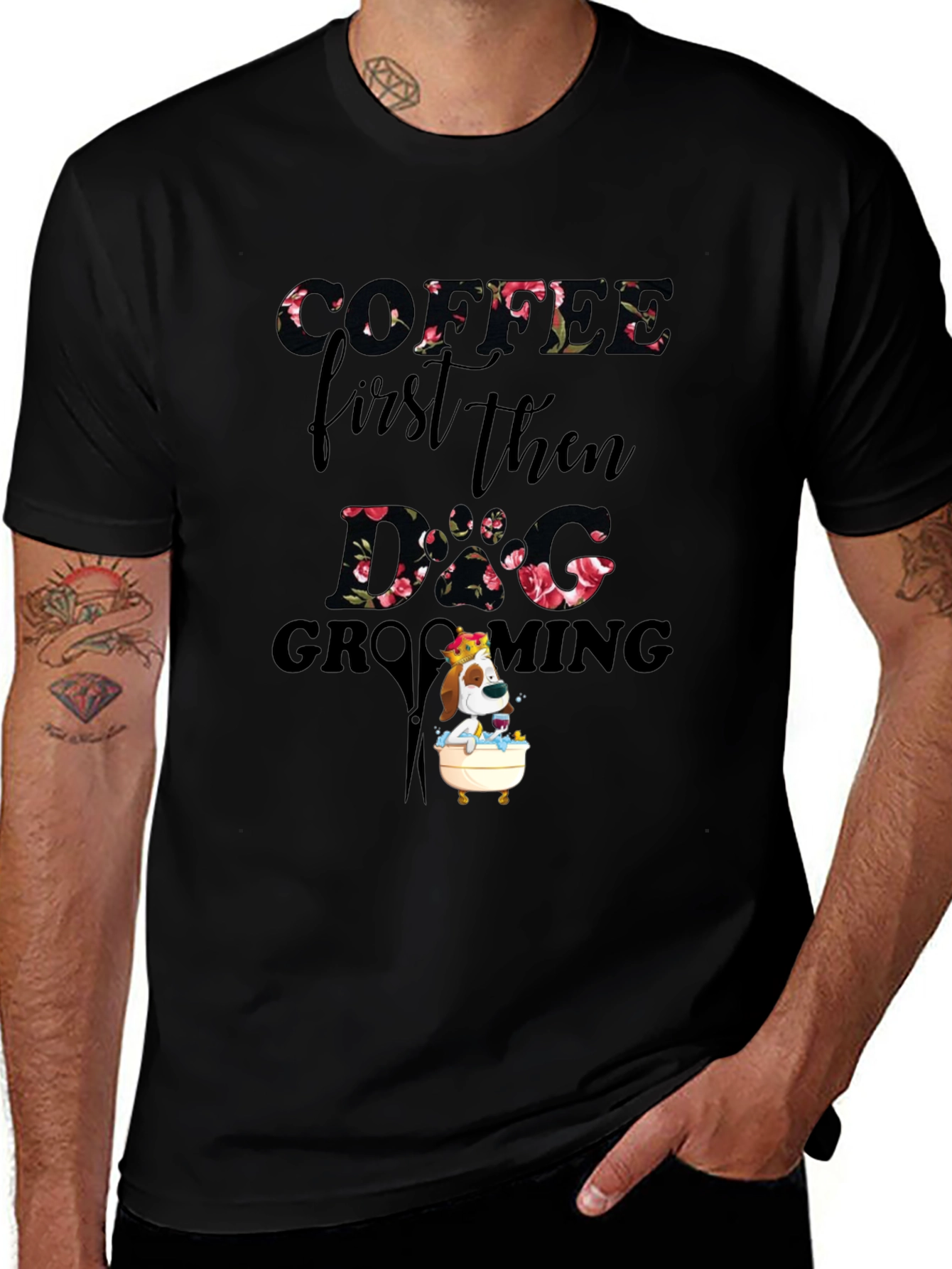 Coffee First Then Dog Grooming T-Shirt