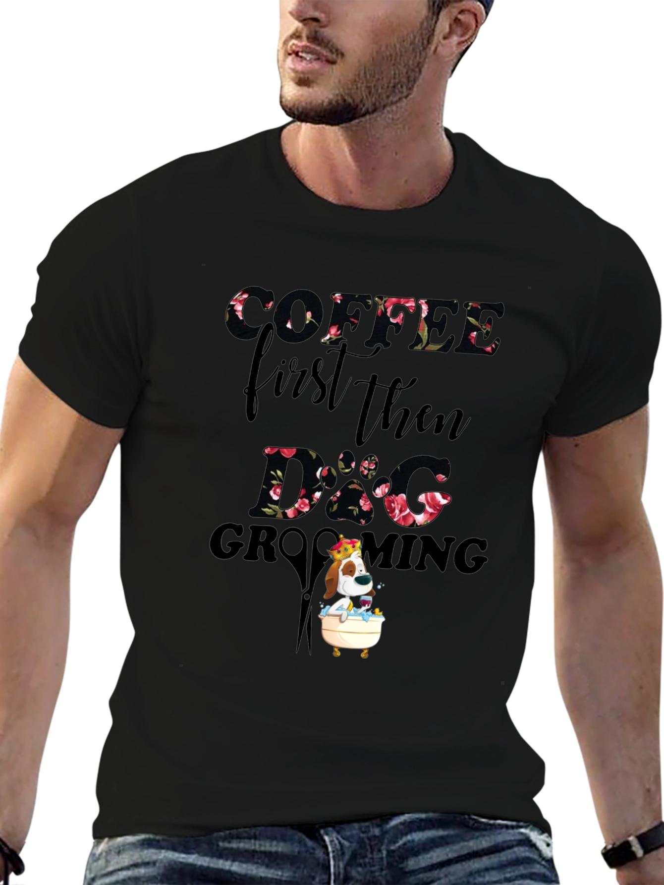Coffee First Then Dog Grooming T-Shirt