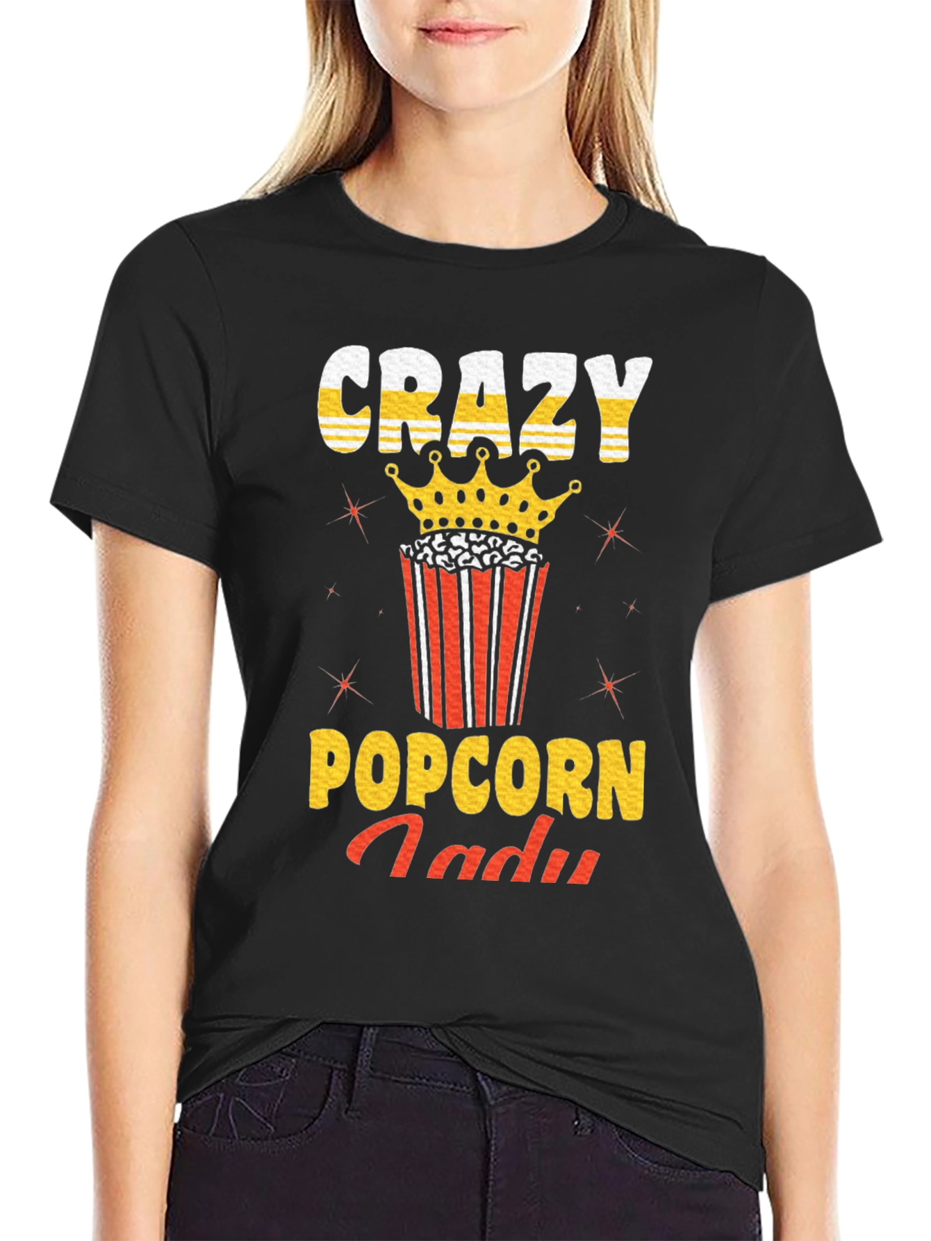 Crazy Popcorn Lady Graphic T-Shirt