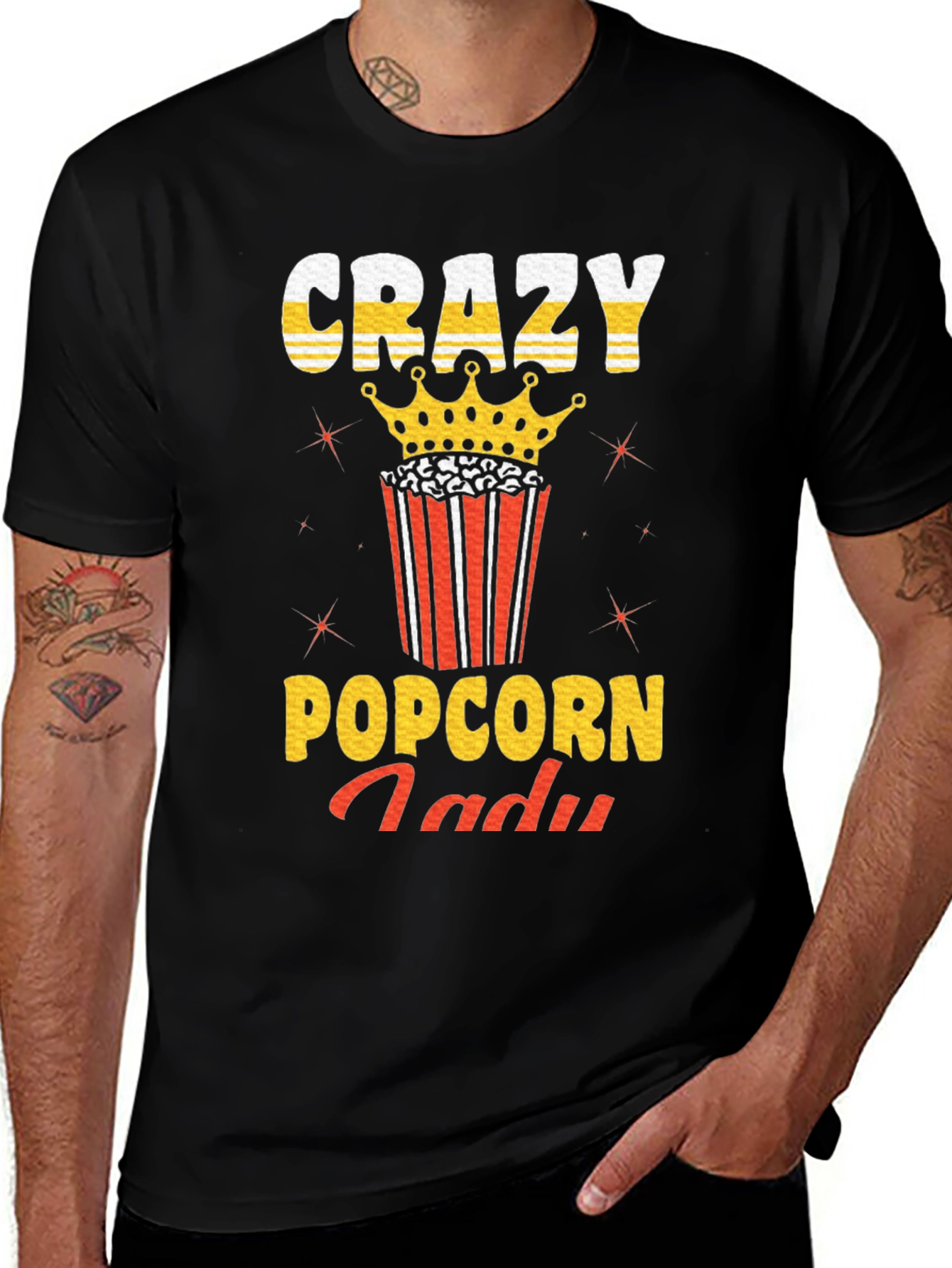 Crazy Popcorn Lady Graphic T-Shirt