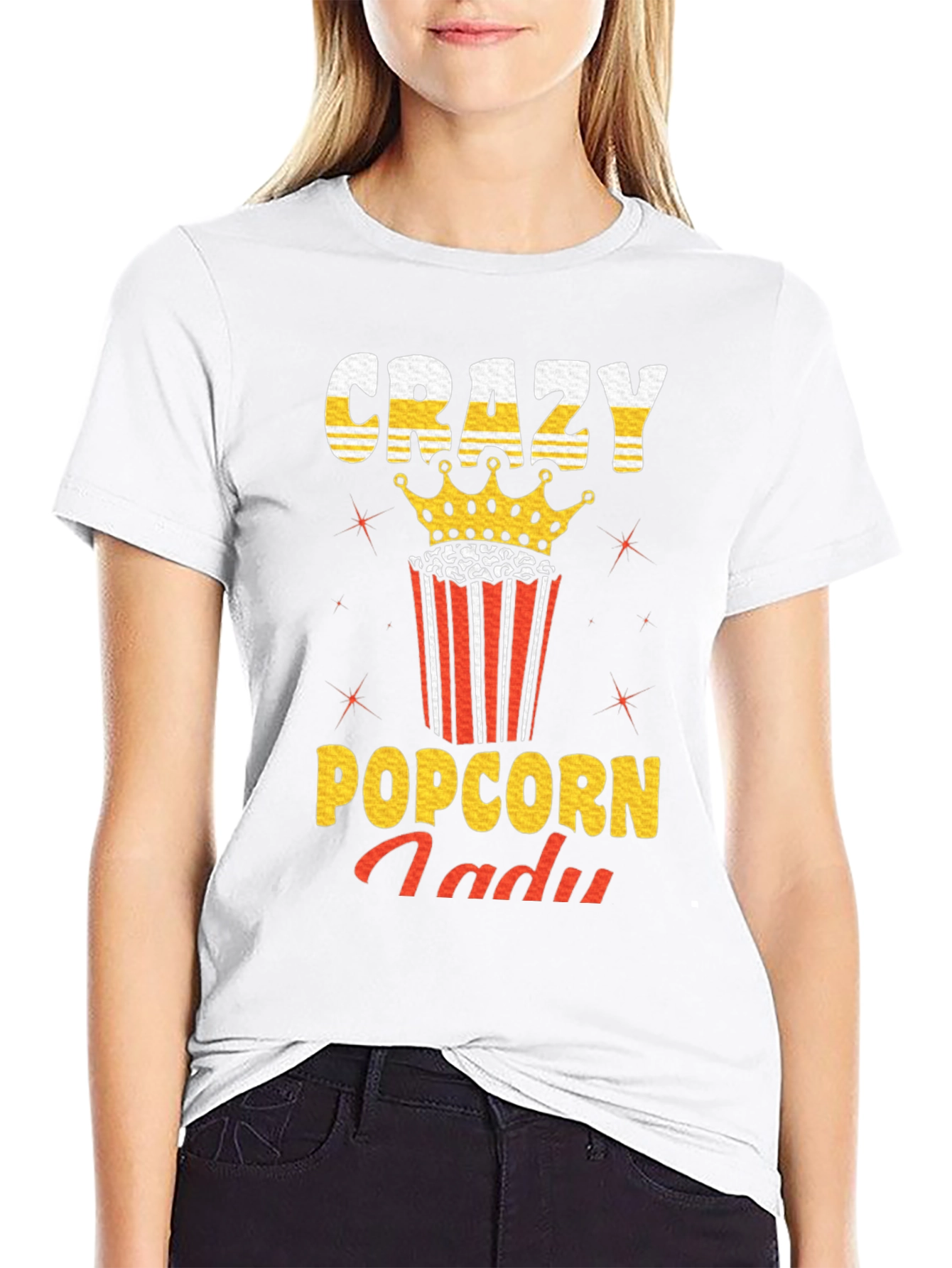 Crazy Popcorn Lady Graphic T-Shirt