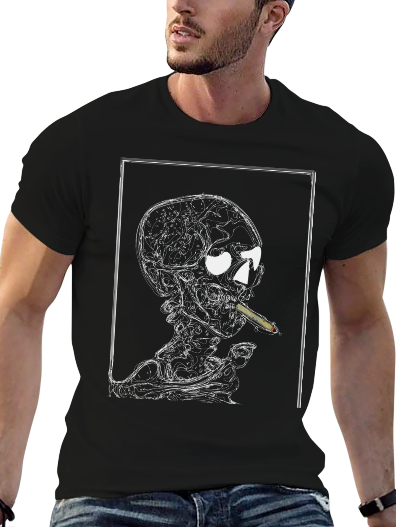 Skull Smoking Graphic T-Shirt - Black