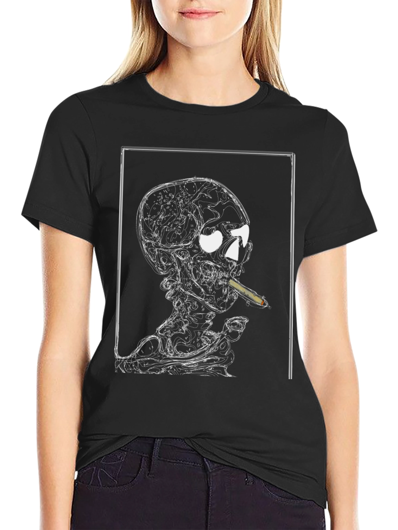 Skull Smoking Graphic T-Shirt - Black