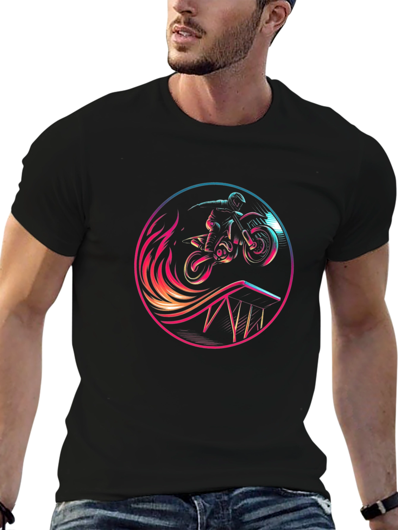 Motocross Rider Graphic Tee - Stylish Black T-Shirt