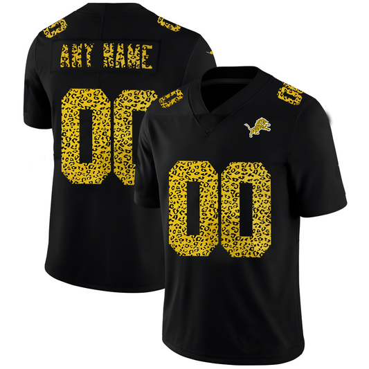 Custom1 Detroit Lions Leopard Print Fashion Vapor Limited Jerseys Black Stitched American Football Jerseys