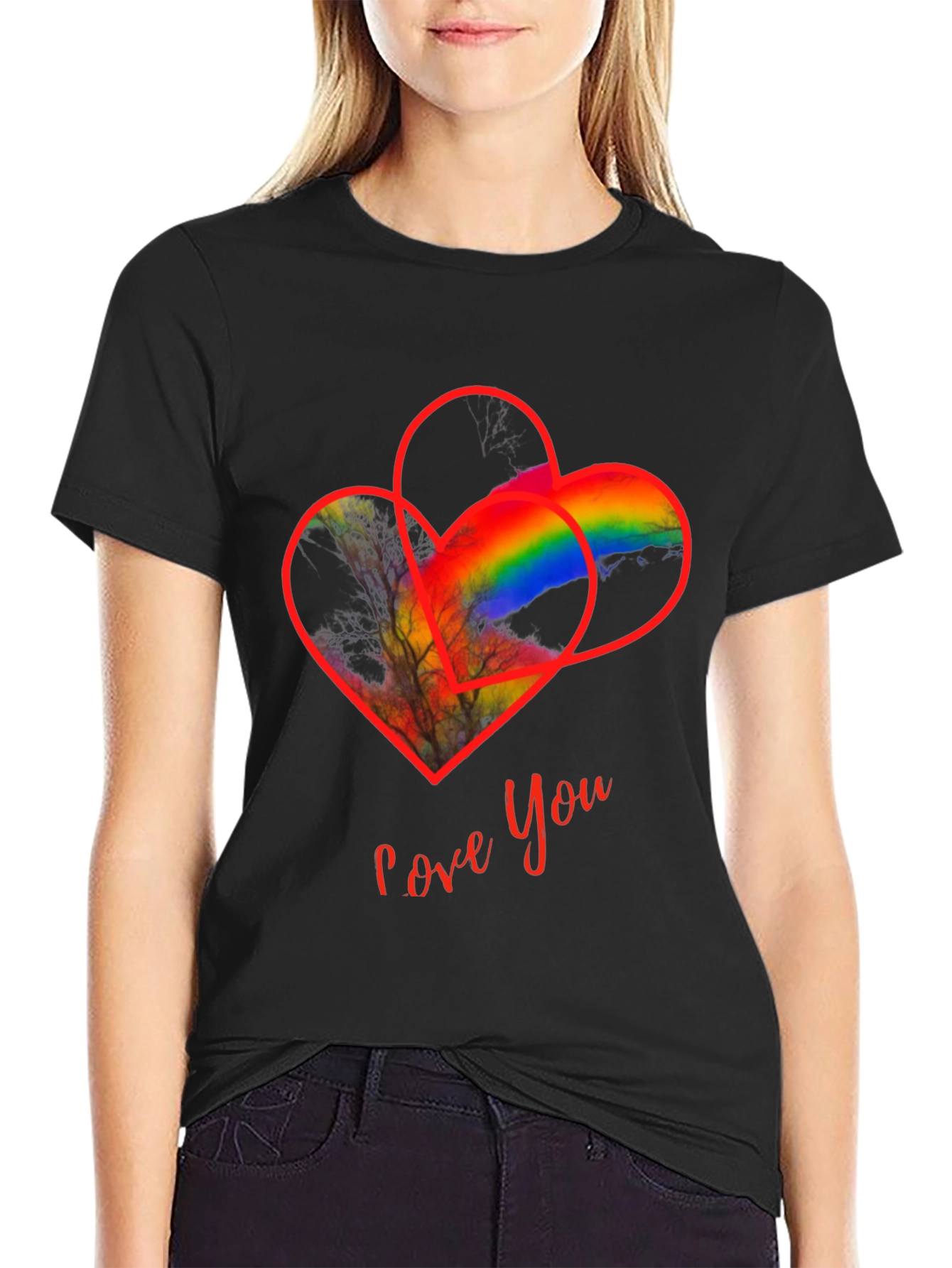 Love You Heart Rainbow Graphic Tee