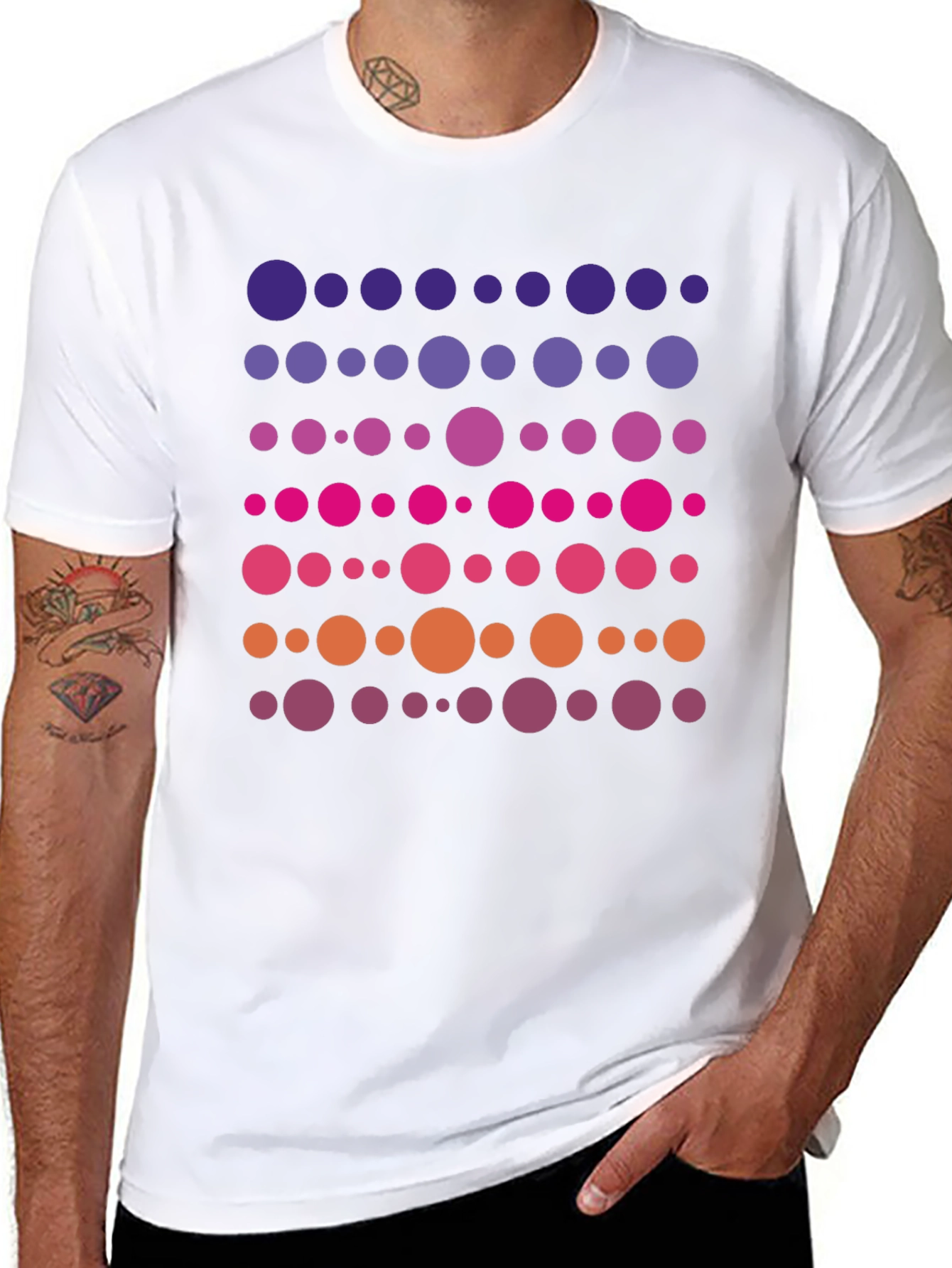 Retro Gradient Dot Pattern Black T-Shirt