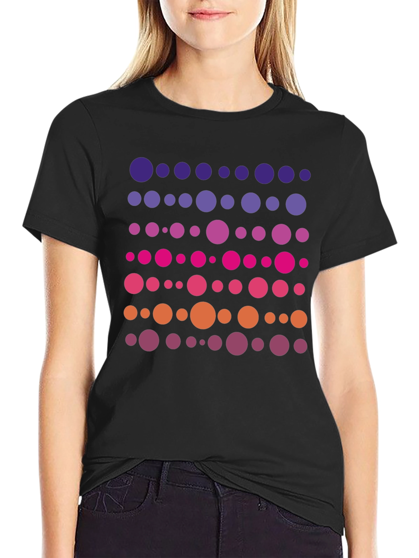 Retro Gradient Dot Pattern Black T-Shirt