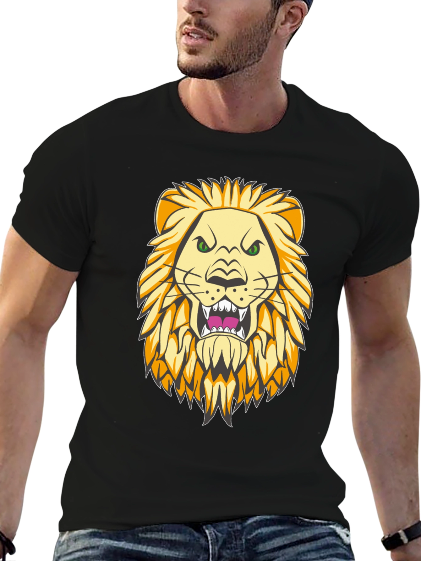 Lion Graphic Print Black T-Shirt