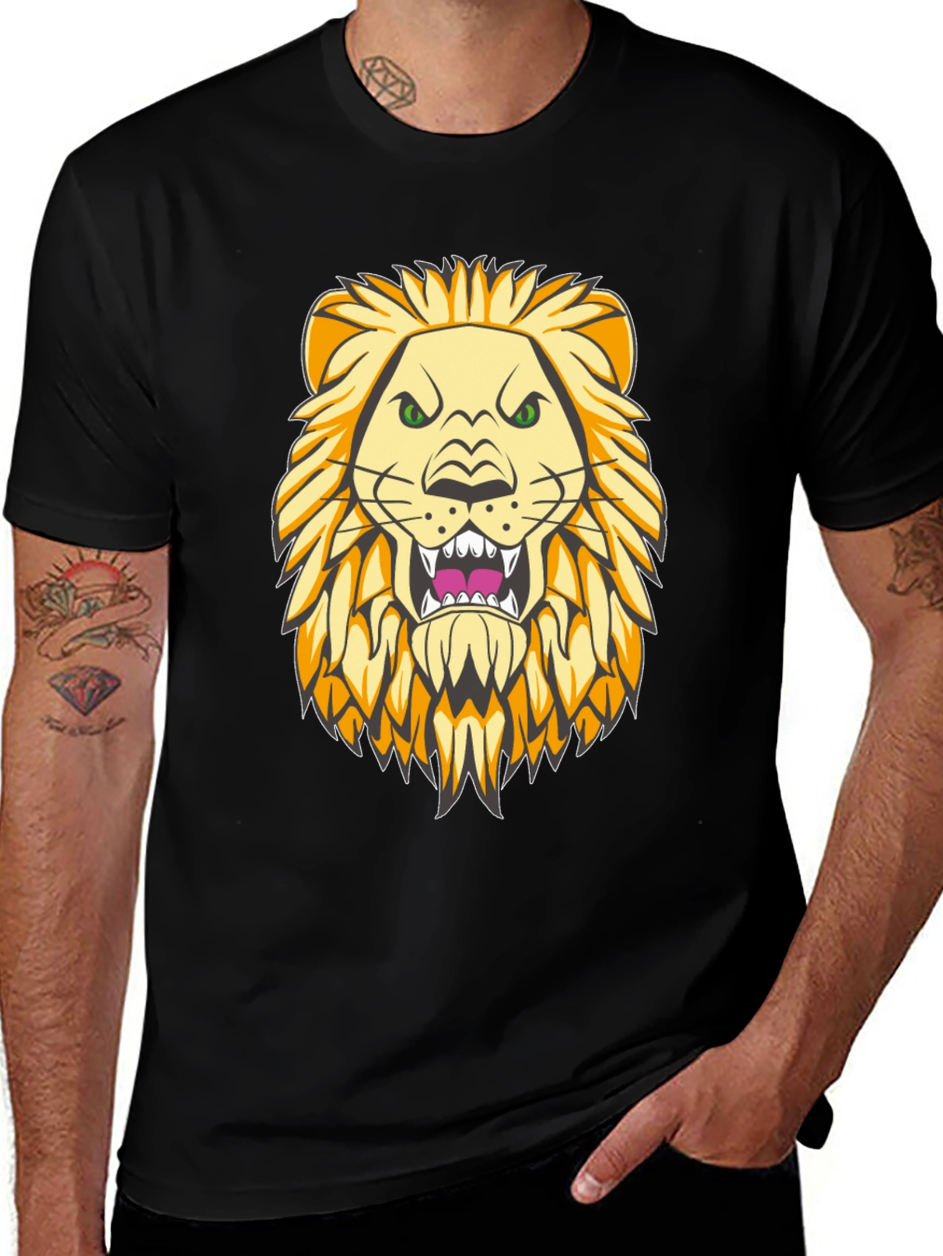 Lion Graphic Print Black T-Shirt