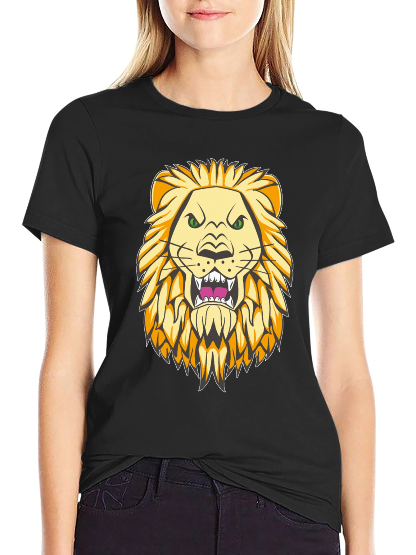 Lion Graphic Print Black T-Shirt
