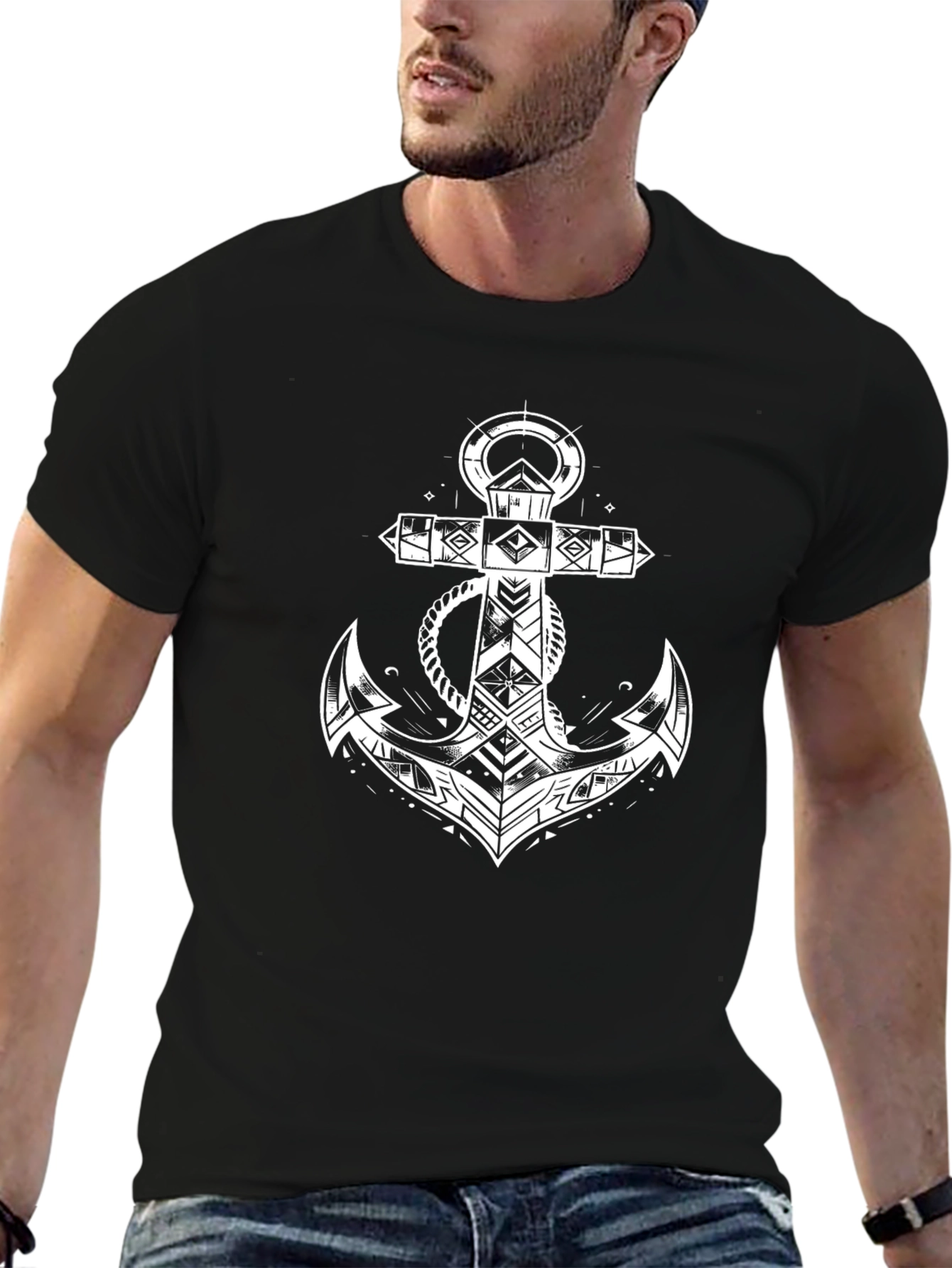 Tribal Anchor Graphic Black T-Shirt