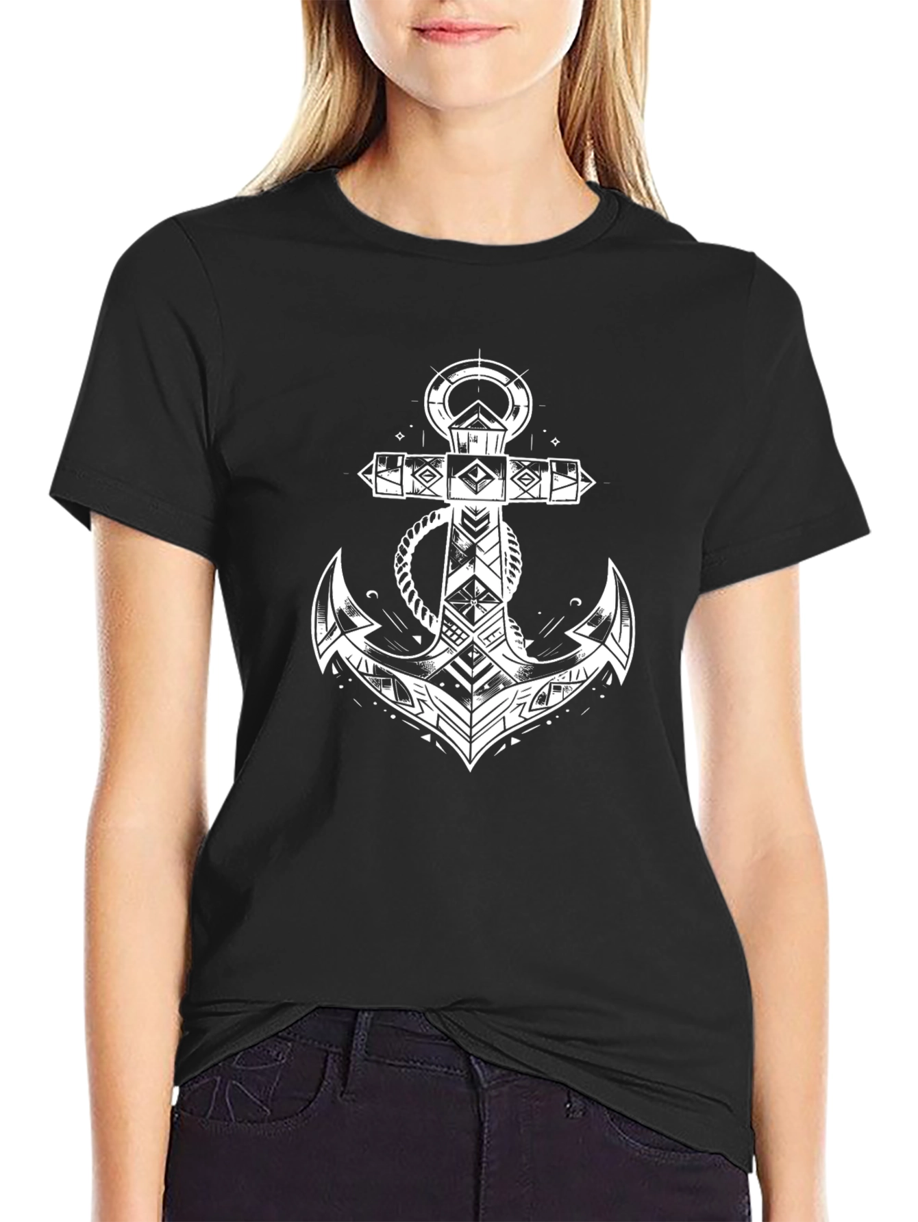 Tribal Anchor Graphic Black T-Shirt
