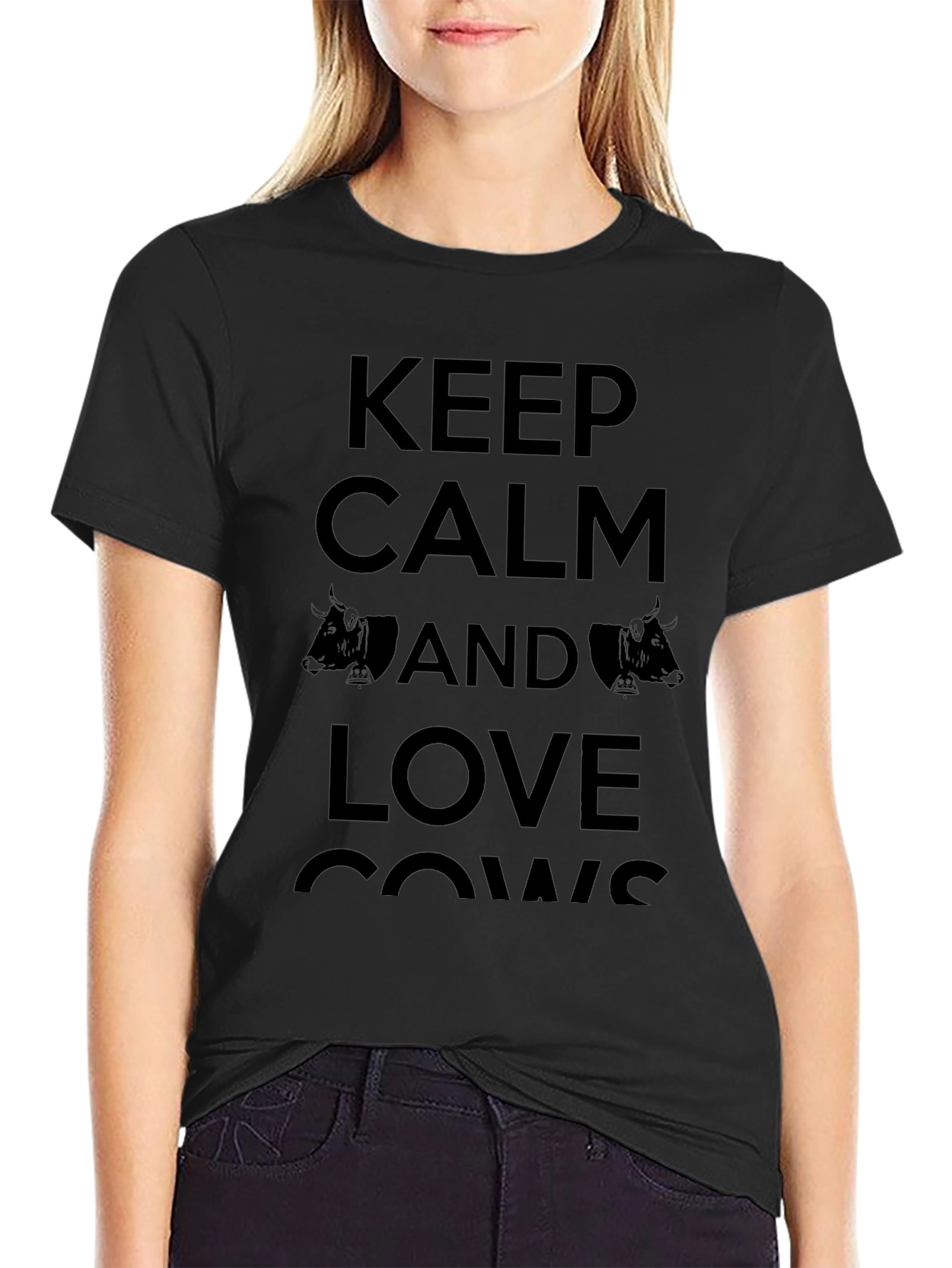 Keep Calm and Love Cows Mens Black T-Shirt