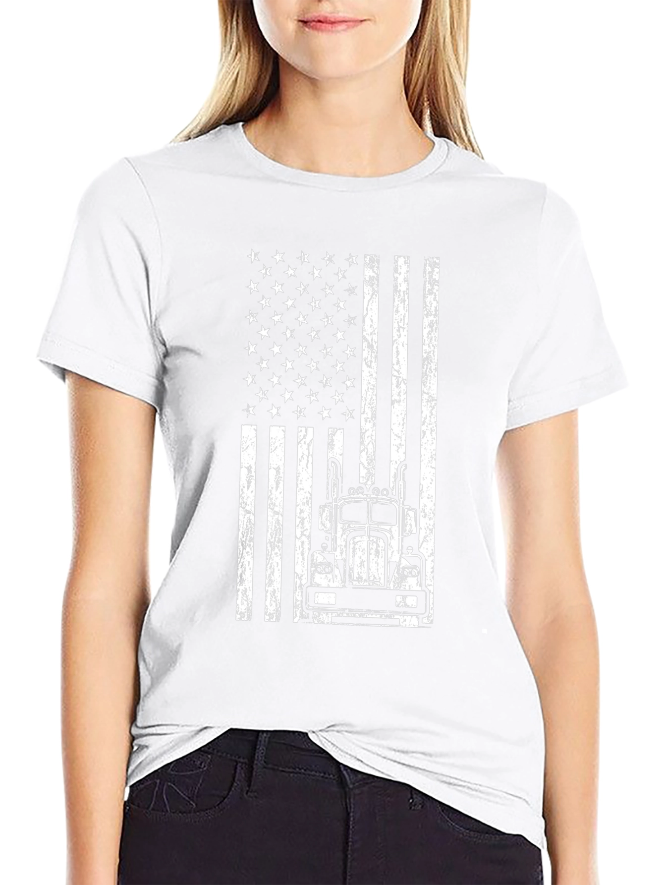 American Flag Trucker T-Shirt - Patriotic Driving Style