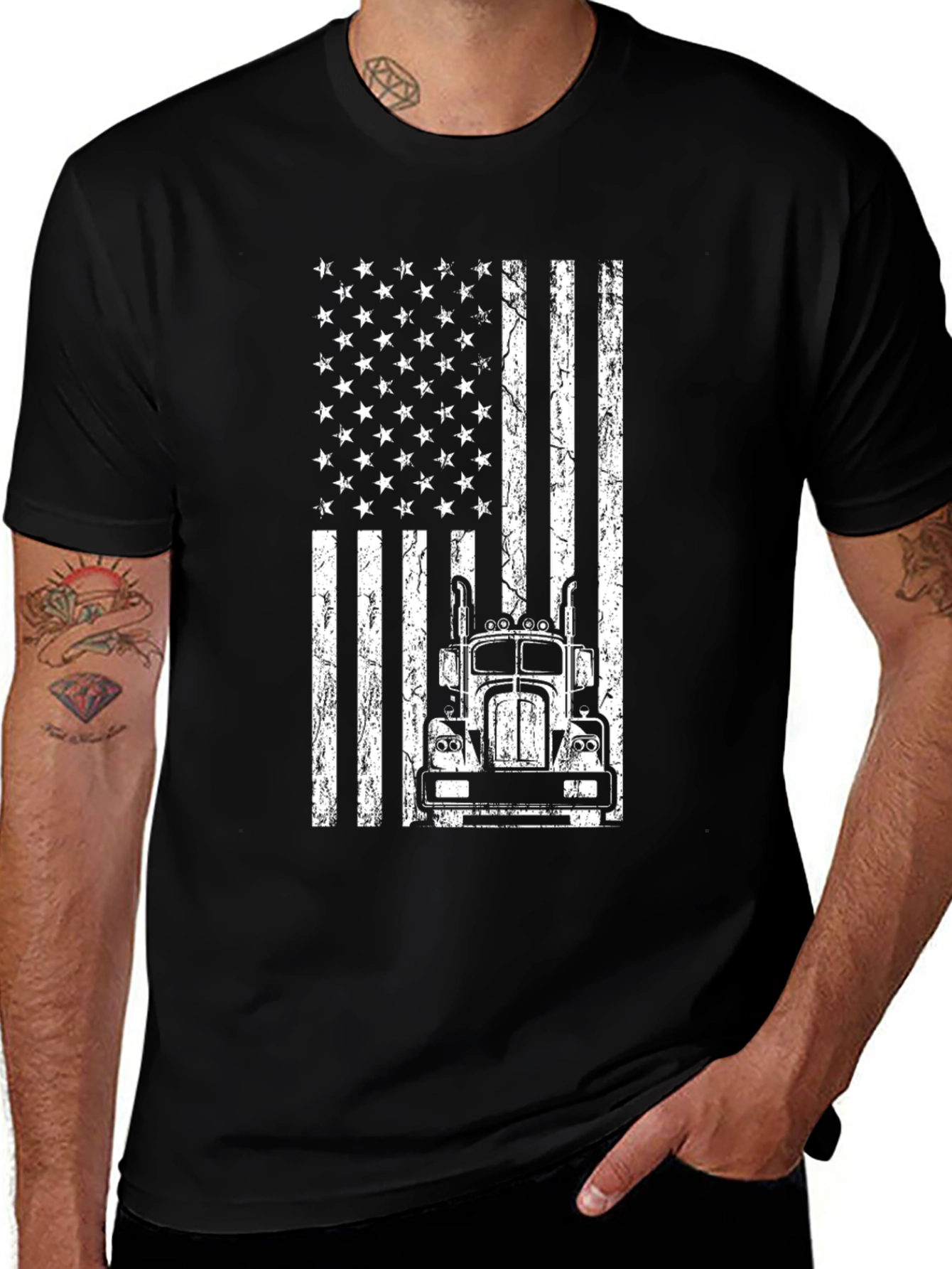American Flag Trucker T-Shirt - Patriotic Driving Style