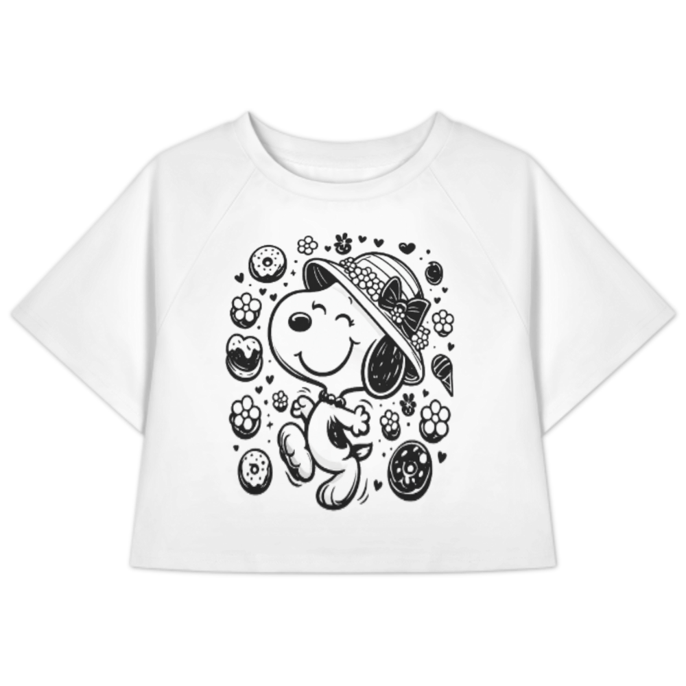 Cute Cartoon Dog Graphic Tee, Kawaii Puppy Shirt, Sweet Donut Aesthetic Top, Cute Animal Women’s T-Shirt, Playful Dessert Lover Apparel(z484)