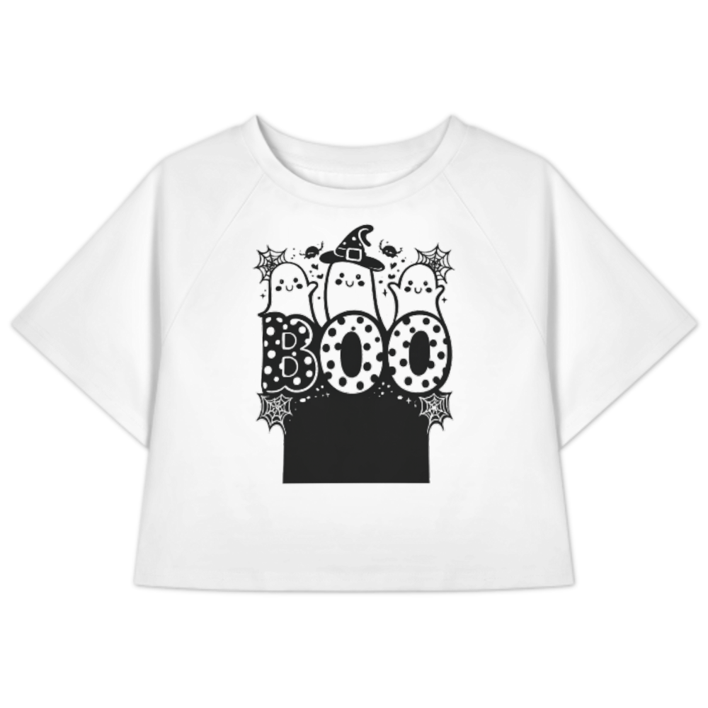 Cute Boo Ghost Halloween Tee, Spooky Season Graphic Shirt, Funny Ghost Crop Top, Trendy Fall Halloween Apparel, Cute Witchy Women’s T-Shirt(z482)
