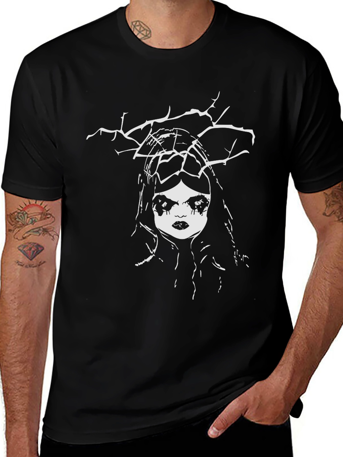 Creepy Doll Graphic Black T-Shirt