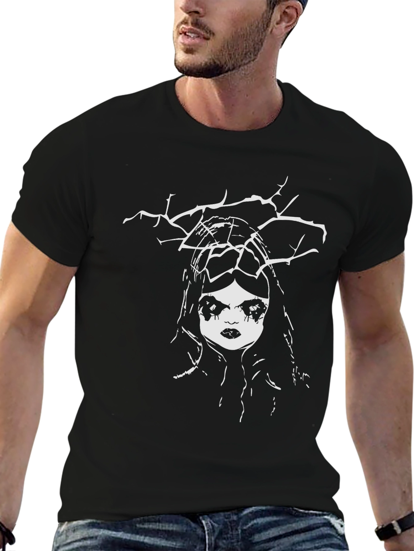 Creepy Doll Graphic Black T-Shirt