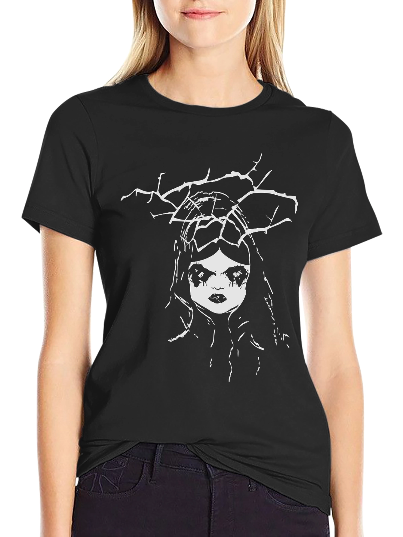 Creepy Doll Graphic Black T-Shirt