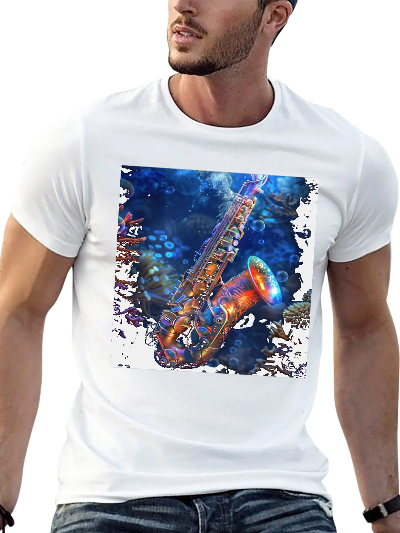 Saxophone in Coral Reef Graphic Tee
