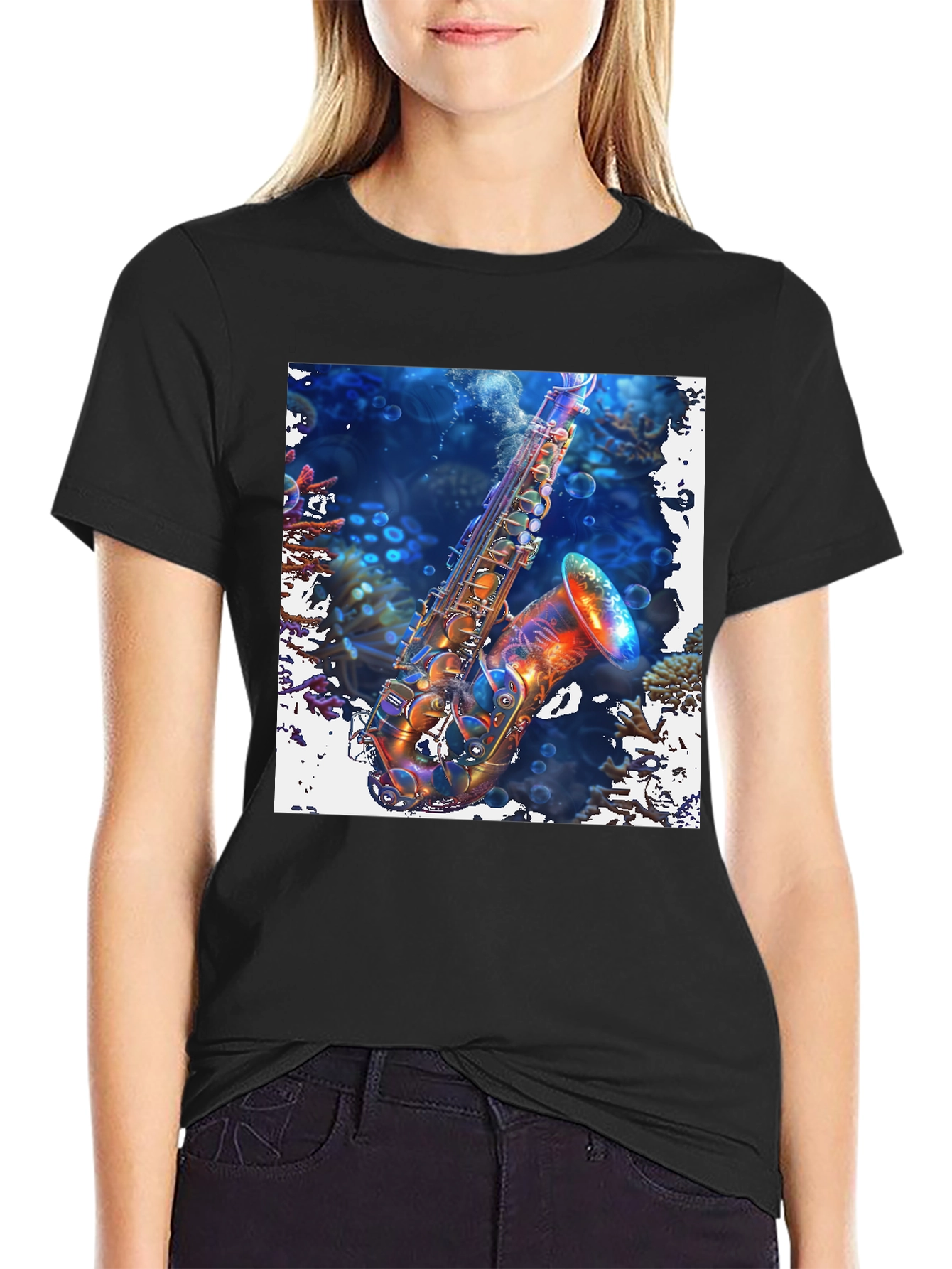 Saxophone in Coral Reef Graphic Tee