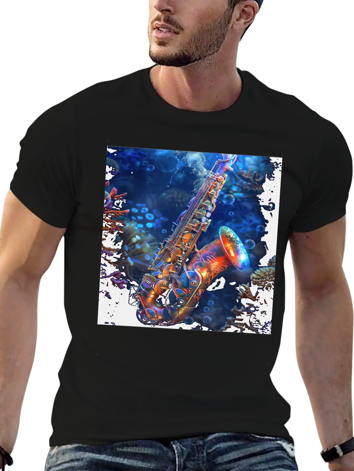 Saxophone in Coral Reef Graphic Tee
