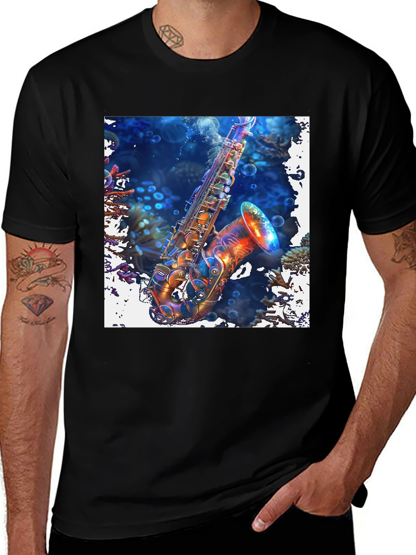 Saxophone in Coral Reef Graphic Tee
