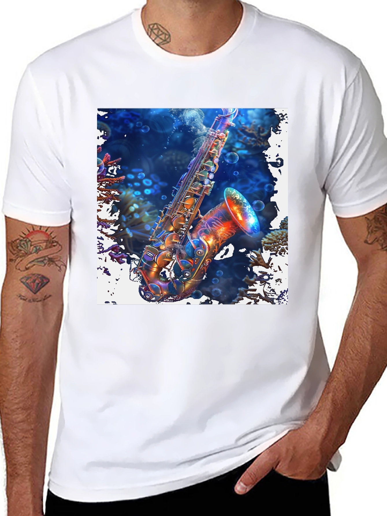 Saxophone in Coral Reef Graphic Tee