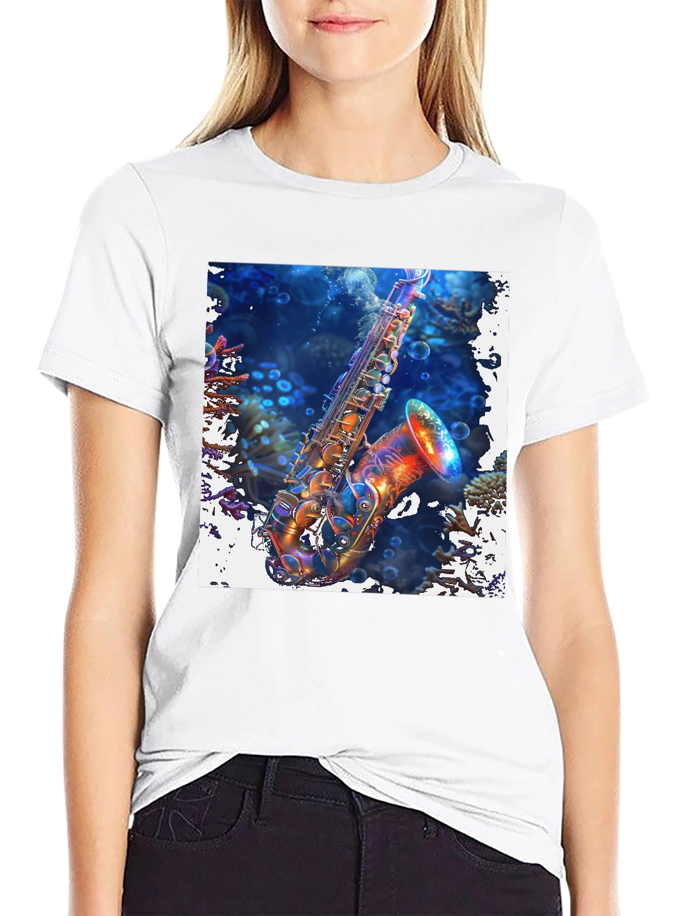 Saxophone in Coral Reef Graphic Tee