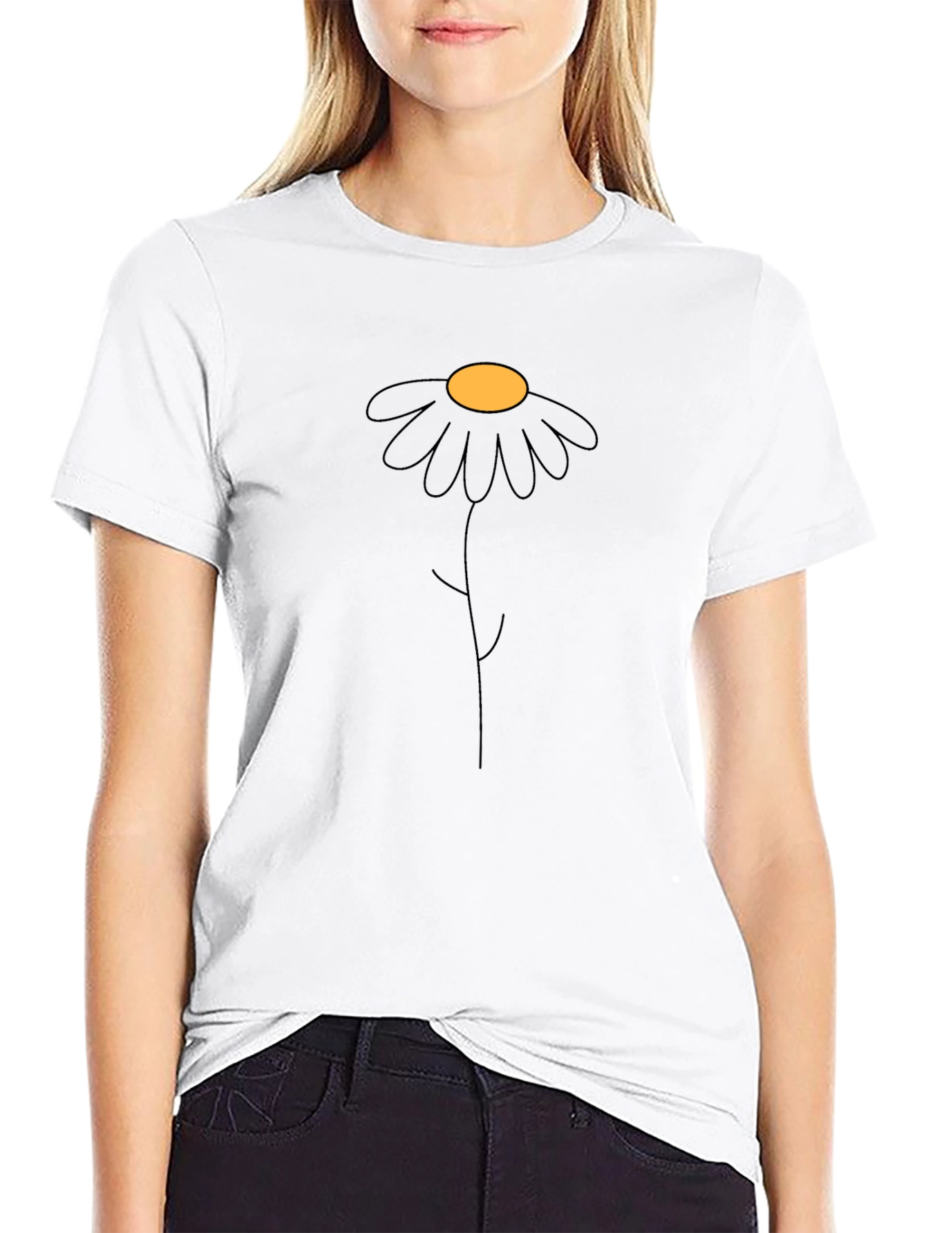 Minimalist Daisy Graphic Black T-Shirt