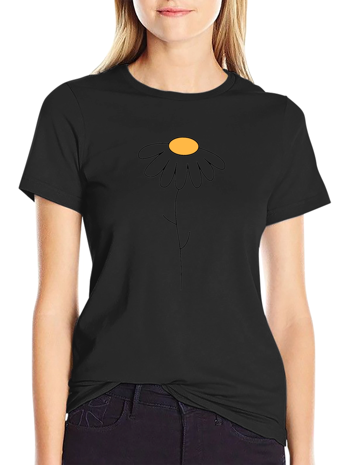 Minimalist Daisy Graphic Black T-Shirt