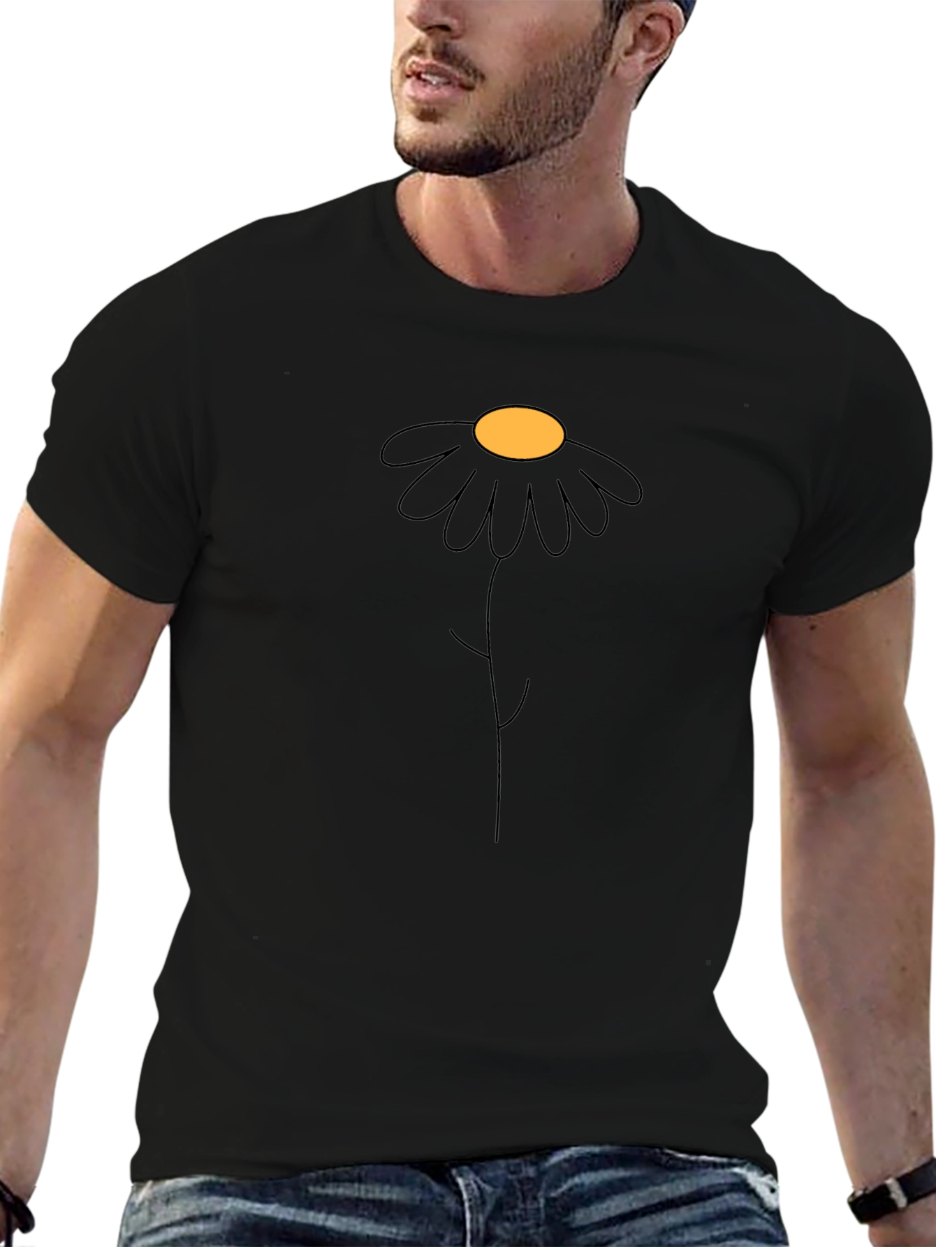 Minimalist Daisy Graphic Black T-Shirt