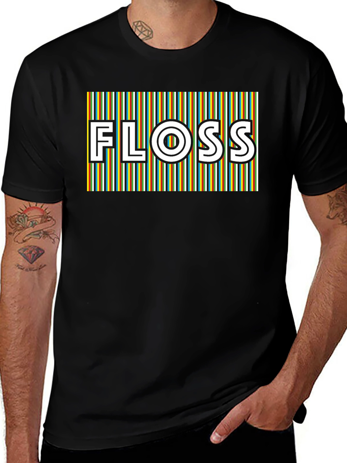 Retro Stripe Floss Graphic Tee - Black