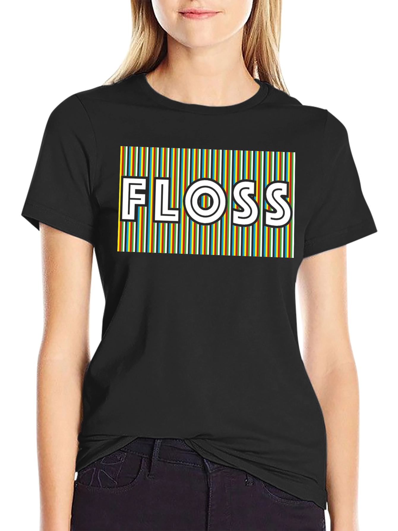 Retro Stripe Floss Graphic Tee - Black