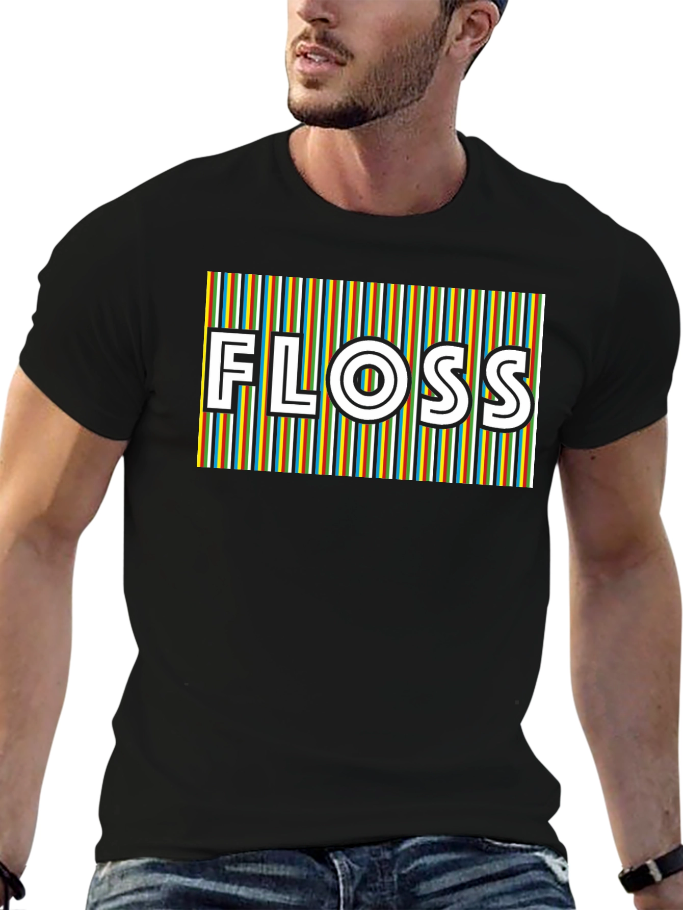 Retro Stripe Floss Graphic Tee - Black