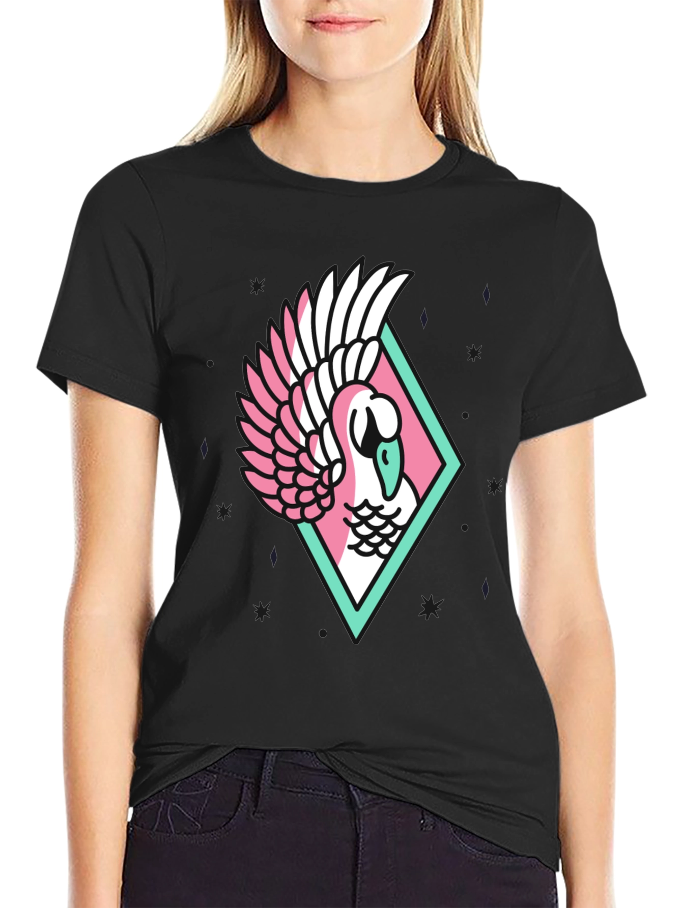 Geometric Swan Graphic Tee - Stylish Black T-Shirt