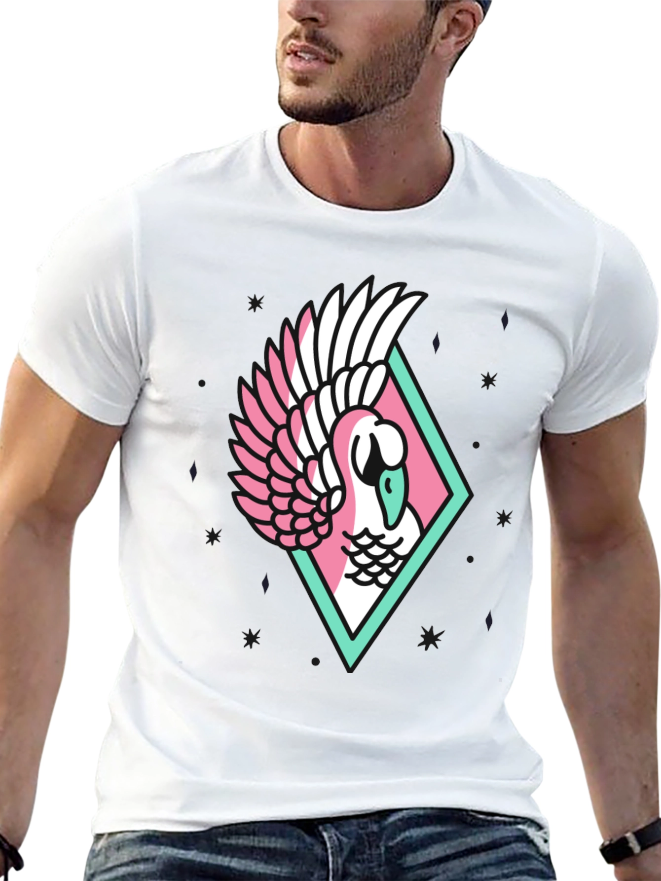 Geometric Swan Graphic Tee - Stylish Black T-Shirt
