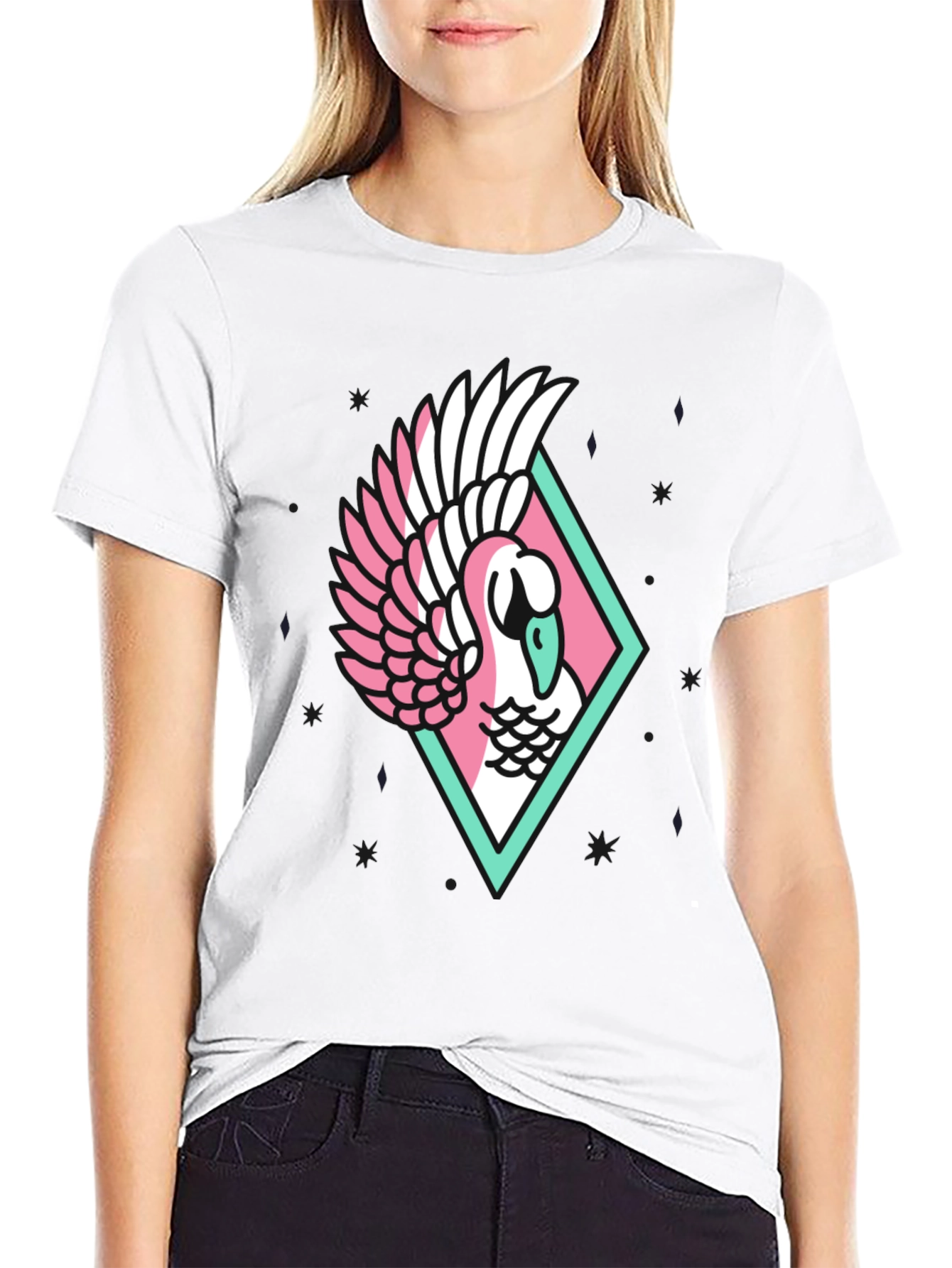 Geometric Swan Graphic Tee - Stylish Black T-Shirt