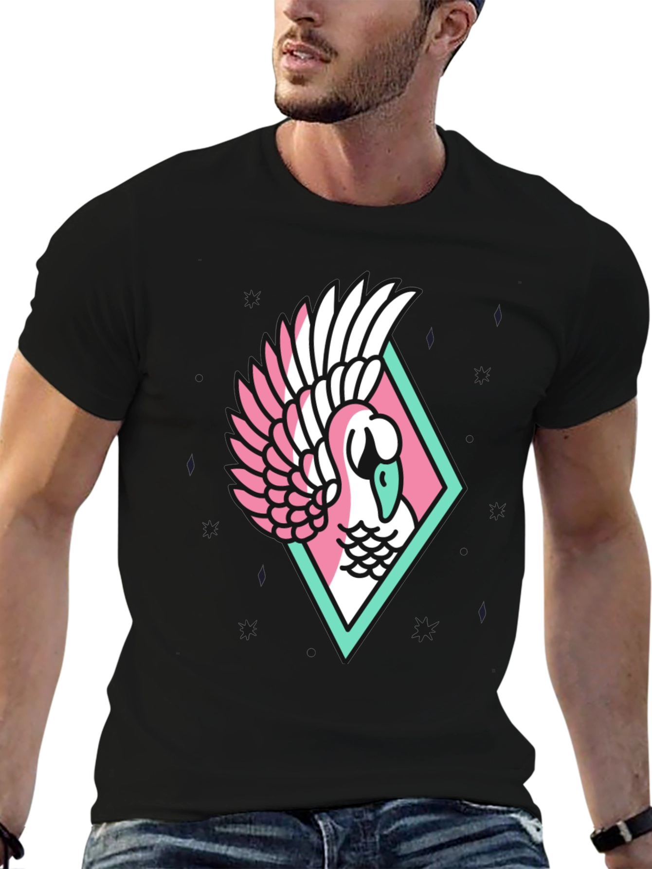Geometric Swan Graphic Tee - Stylish Black T-Shirt