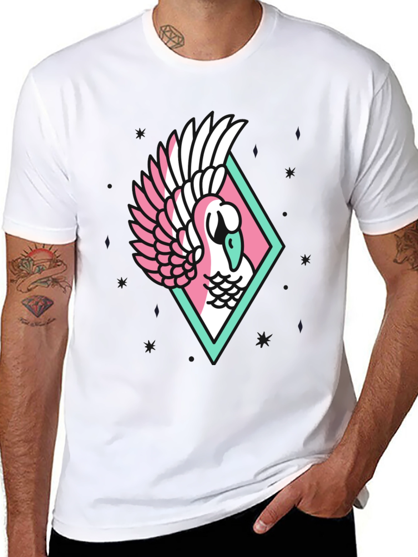 Geometric Swan Graphic Tee - Stylish Black T-Shirt