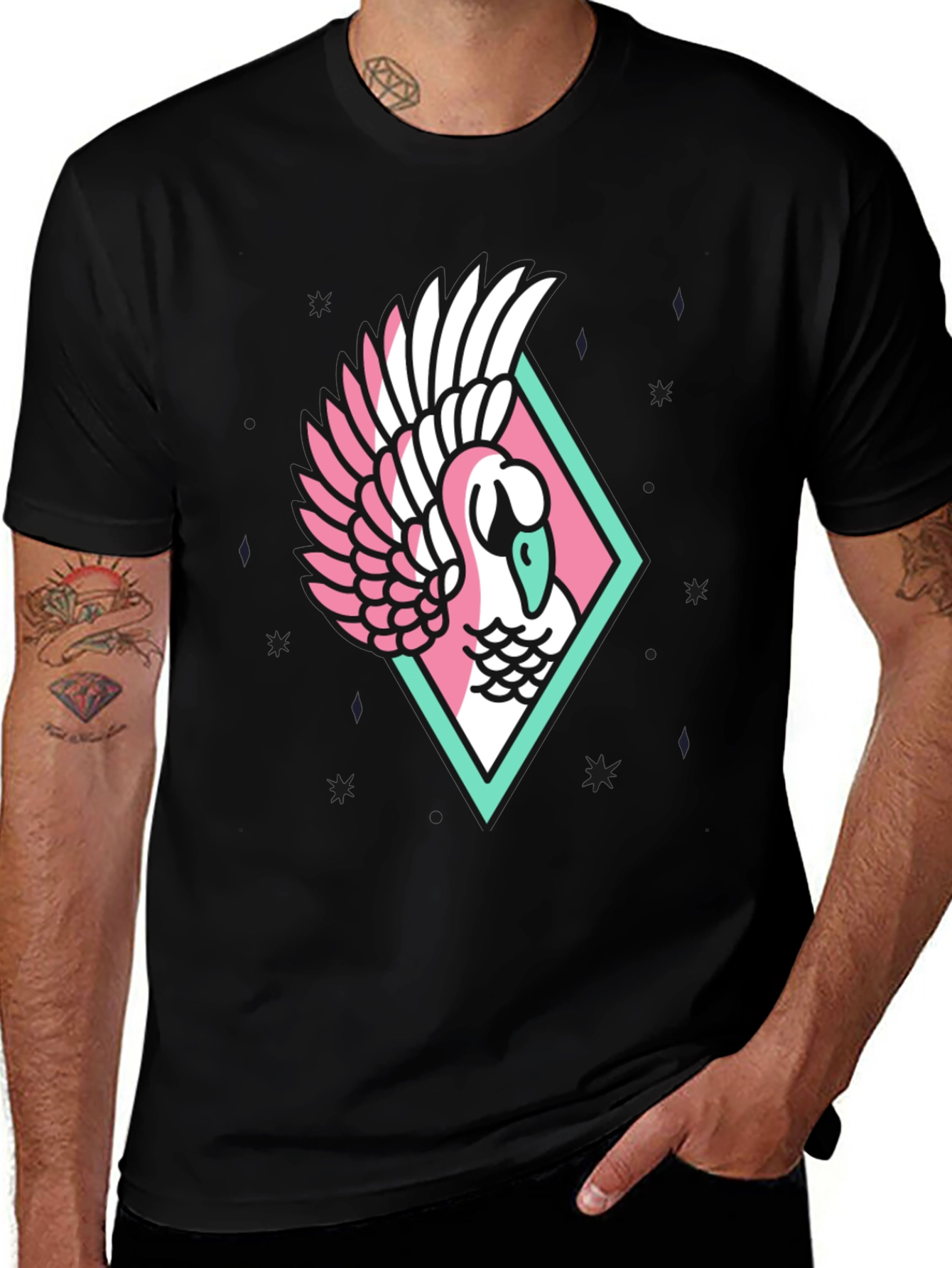 Geometric Swan Graphic Tee - Stylish Black T-Shirt