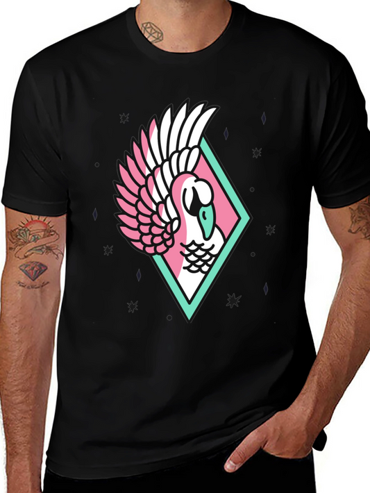 Geometric Swan Graphic Tee - Stylish Black T-Shirt