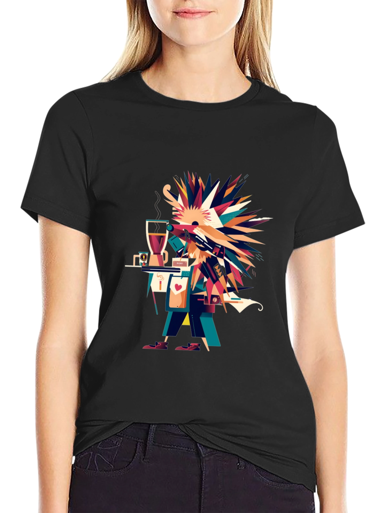 Abstract Graphic Print Black Casual Tee