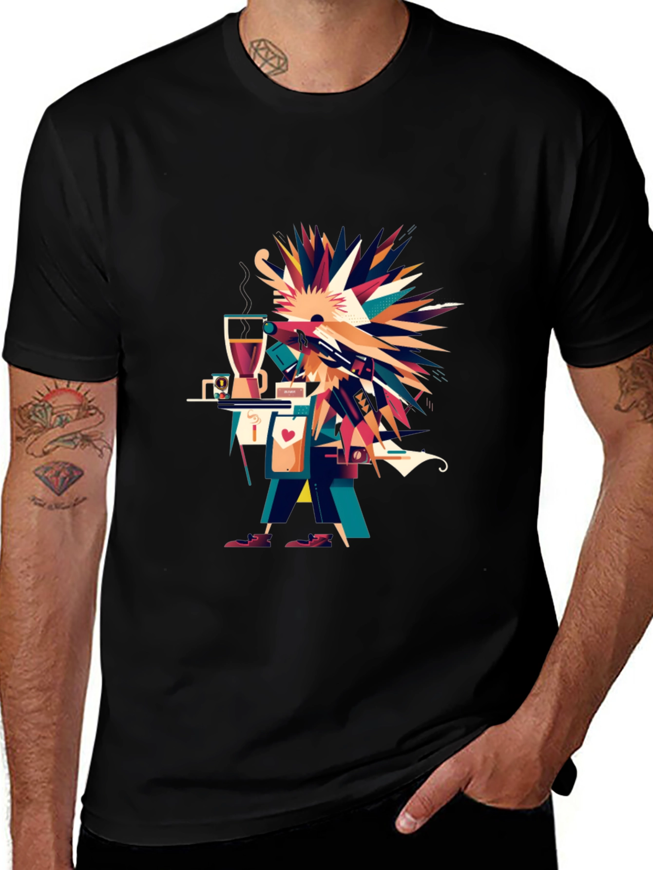 Abstract Graphic Print Black Casual Tee